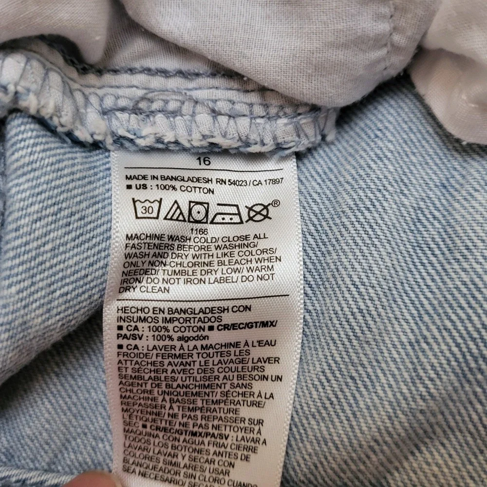 Old Navy Jeans Baggy Wide Barrel Leg High Rise Cargo Light Wash Cotton Girls 16